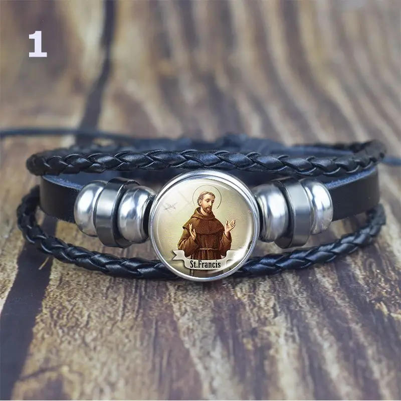 Description Picture 4 of itemChristian Leather Bracelet St Joseph St Michael Religious Jewelry Men Women Bracelet Accessories Christian Church Souvenirs
