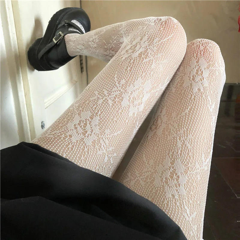 Description Picture 6 of itemHeart Flower Mesh Japanese Girl Lolita Ins Tights Stockings White Fishnet Pantyhose Female for Women Summer Legging Stocking