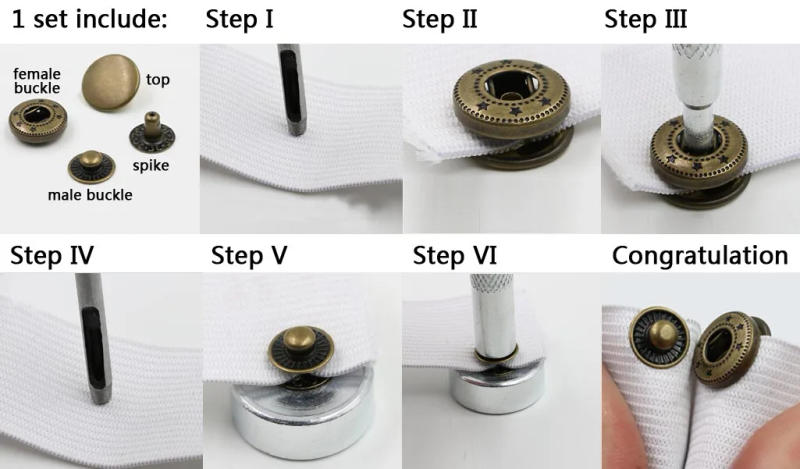 Description Picture 5 of item50 sets 10/12.5/15mm #633 655 831 201 Metal Sewing Press Fastener Snap Button Popper Leather Bag Clothes Jacket Coat Repair Tool