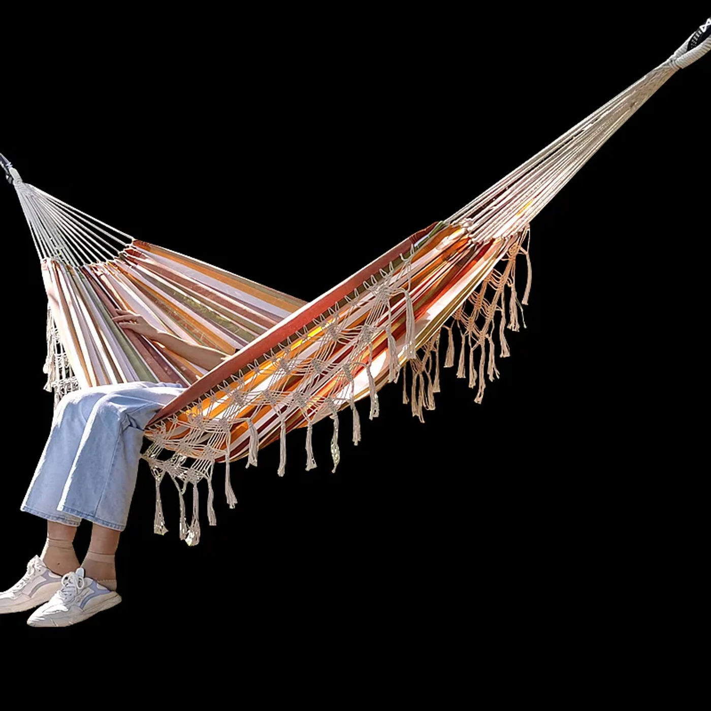 Description Picture 3 of itemPure Cotton Hammock Macrame 2 Person Swing Bed Garden Outdoor Hanging Chair New with stroage bag