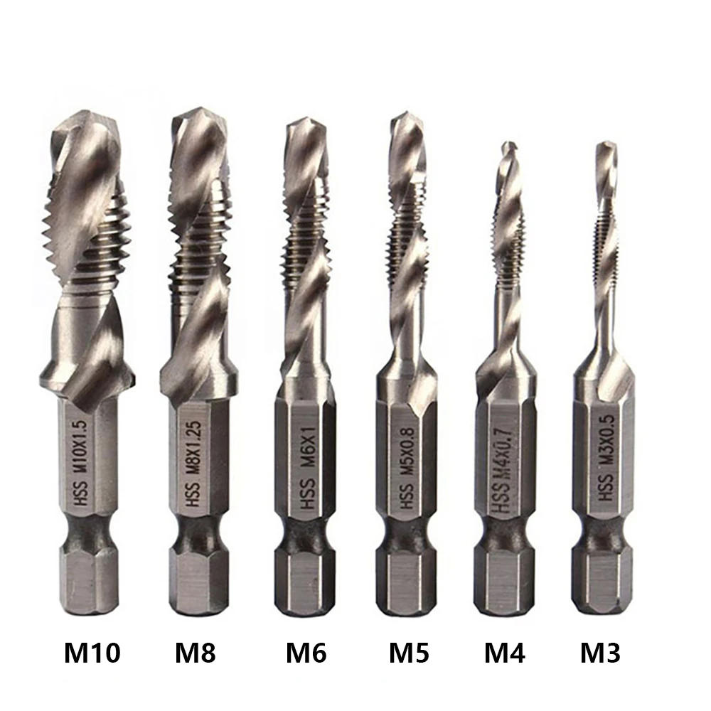 Description Picture 3 of itemTap Drill Titanium Plated Hex Shank HSS Screw Thread Metric Tap Drill Bits Screw Machine Compound M3 M4 M5 M6 M8 M10 Hand Tools