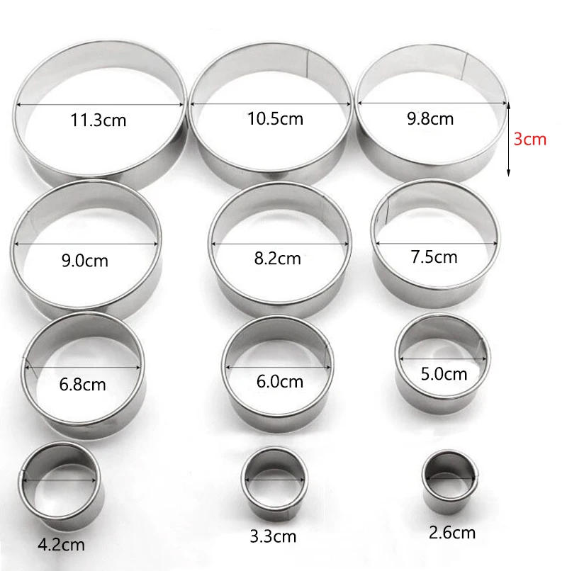 Description Picture 3 of item12-Piece 304 Stainless Steel Cookie Biscuit Cutter Set, Round Pastry Donut Doughnut Cutter Mold Rings Set Baking Tools