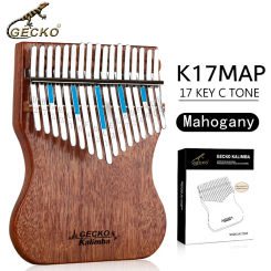 GECKO Kalimba 17 Keys Full veneer solid Mahogany Body,with Instruction and Tune Hammer, Portable Thumb Piano C/B Tone K17MAP
