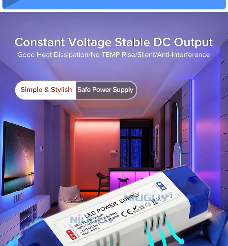 Description Picture 5 of item12W 24W 36W 60W LED Driver Transformer 110-240VAC to DC12V/24V, NiuGuy 100W Switching Power Supply for Lights Strips, G4, MR11