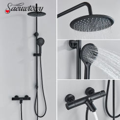 Matte Black Thermostatic Shower Faucet Bathtub Thermostatic Control Shower System Kit Thermostat Tap Rainfall Shower For Bath