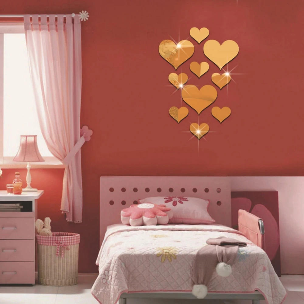 Description Picture 6 of item10Pcs/Set Durable Love Heart Stickers Wall Sticker Mirror Mural 3D Decal Simple DIY Decorative Removable Paster Home Decoration