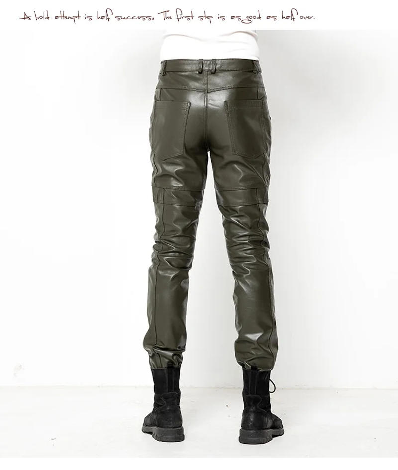 Description Picture 4 of itemGenuine Leather Pants Men Real Leather Sheepskin Motorcycle Male Trousers Autumn Winter Slim Fit Pencil Pants Army Green Black