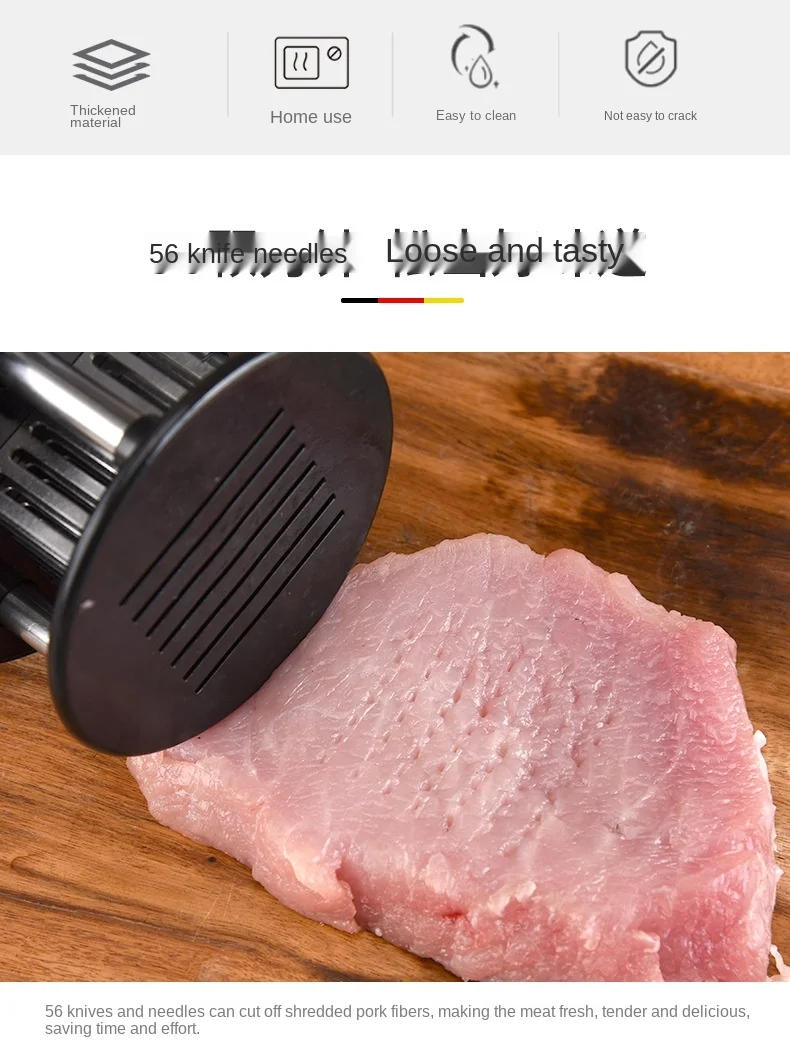 Description Picture 3 of item56 Blades Needle Meat Tenderizer Stainless Steel Knife Meat Beaf Steak Mallet Meat Tenderizer Hammer Pounder Cooking Tools