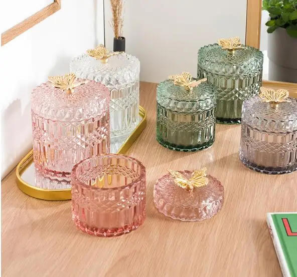 Description Picture 4 of itemNordic Butterfly Glass Storage Jar Jewelry Box Household Cotton Swab Box Desktop Transparent Glass Jar Decoration Decoration