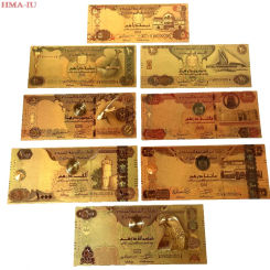 8Pcs United Arab Emirates Saudi Paper Gold Foil Banknote Non-currency Collection