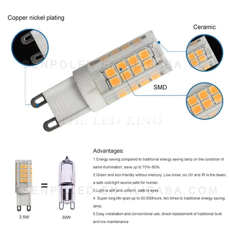 Description Picture 2 of itemLED Bulb G9 LED Lamp 7W 9W 12W 15W AC 220V Light Bulb SMD2835 led Spotlight Chandelier Lighting Halogen Lamp 3000K 4000K 6500K