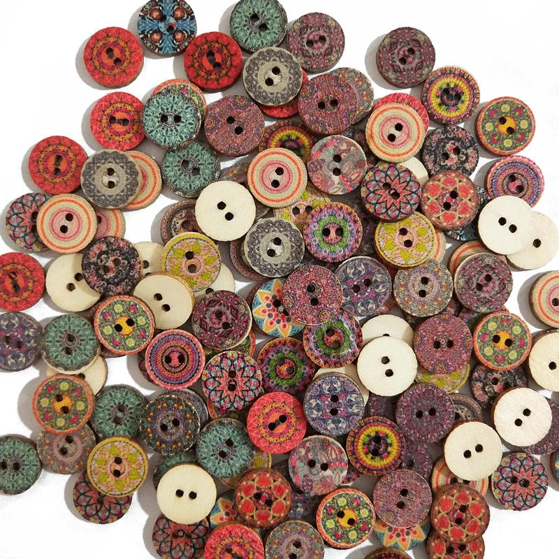 Description Picture 3 of item50pcs Retro Wooden Buttons 2 Holes Handwork Sewing Scrapbook Clothing Bosian Style Button DIY Crafts Accessories Decor