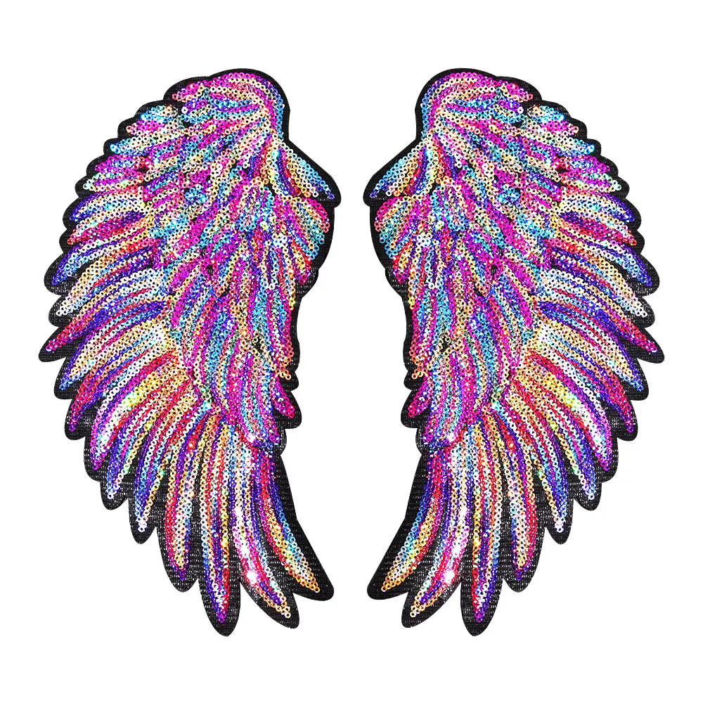 Description Picture 2 of itemNew Colorful Rainbow Feather Wing Sequin Embroidered Patches Sew Iron on  Badges for Clothes Diy Appliques Craft Decor Stickers