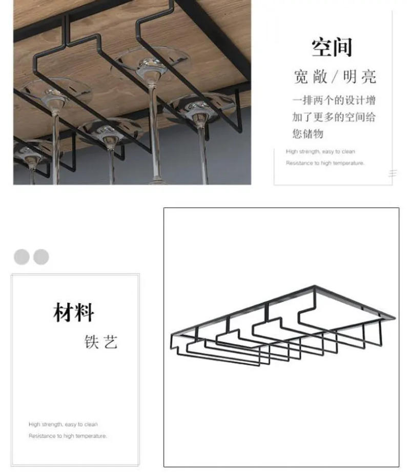 Description Picture 5 of itemWall Mount Wine Glass Holder Goblet Hanging Rack Stemware Storage Organizer Wine Glass Rack Home Kitchen Bar Accessories