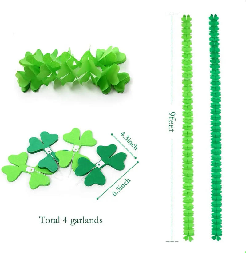 Description Picture 6 of item4Pcs Green Paper Leaf Pull Garland Four Leaf Shamrock Clover Streamer Backdrop Banner Hanging St. Patrick’s Day Party Decoration