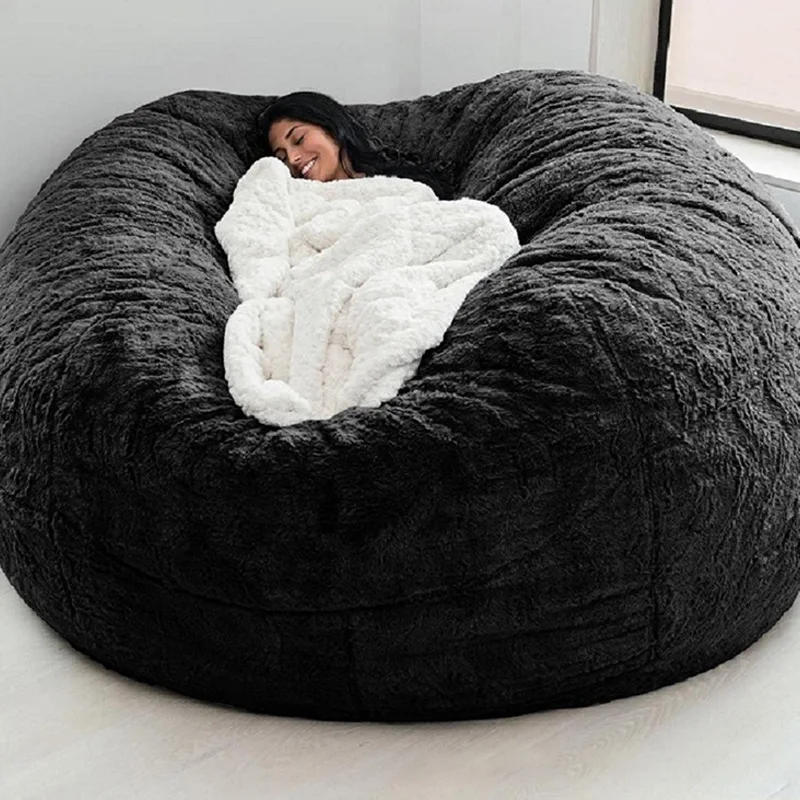 Description Picture 5 of itemDropshipping giant fur bean bag cover big round soft fluffy faux fur beanbag lazy sofa bed cover living room furniture