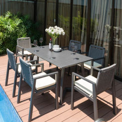 6-Piece Indoor and Outdoor Space Elastic Rope Chair Patio Bistro Weaving Chair Garden Dining Chair with Table by hand