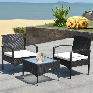 Costway 3 PCS Furniture Set Table & 2 Chair Patio Wicker Rattan W/Cushion