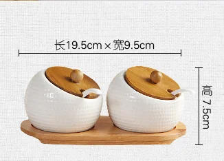 Description Picture 3 of itemCeramic Seasoning Jar Household with Spoon Wooden Lid Seasoning Jar Soy Sauce Box Sugar Salt Jar Chili Jar Kitchen Storage Tool