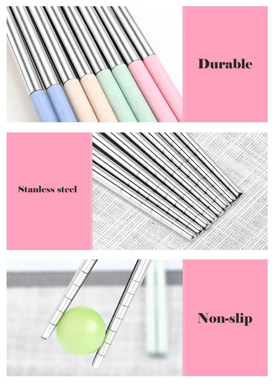 Description Picture 5 of item1 Pair Korean Stainless Steel Chopsticks Laser Engraving Patterns Food Sticks Portable Reusable Chopstick Sushi