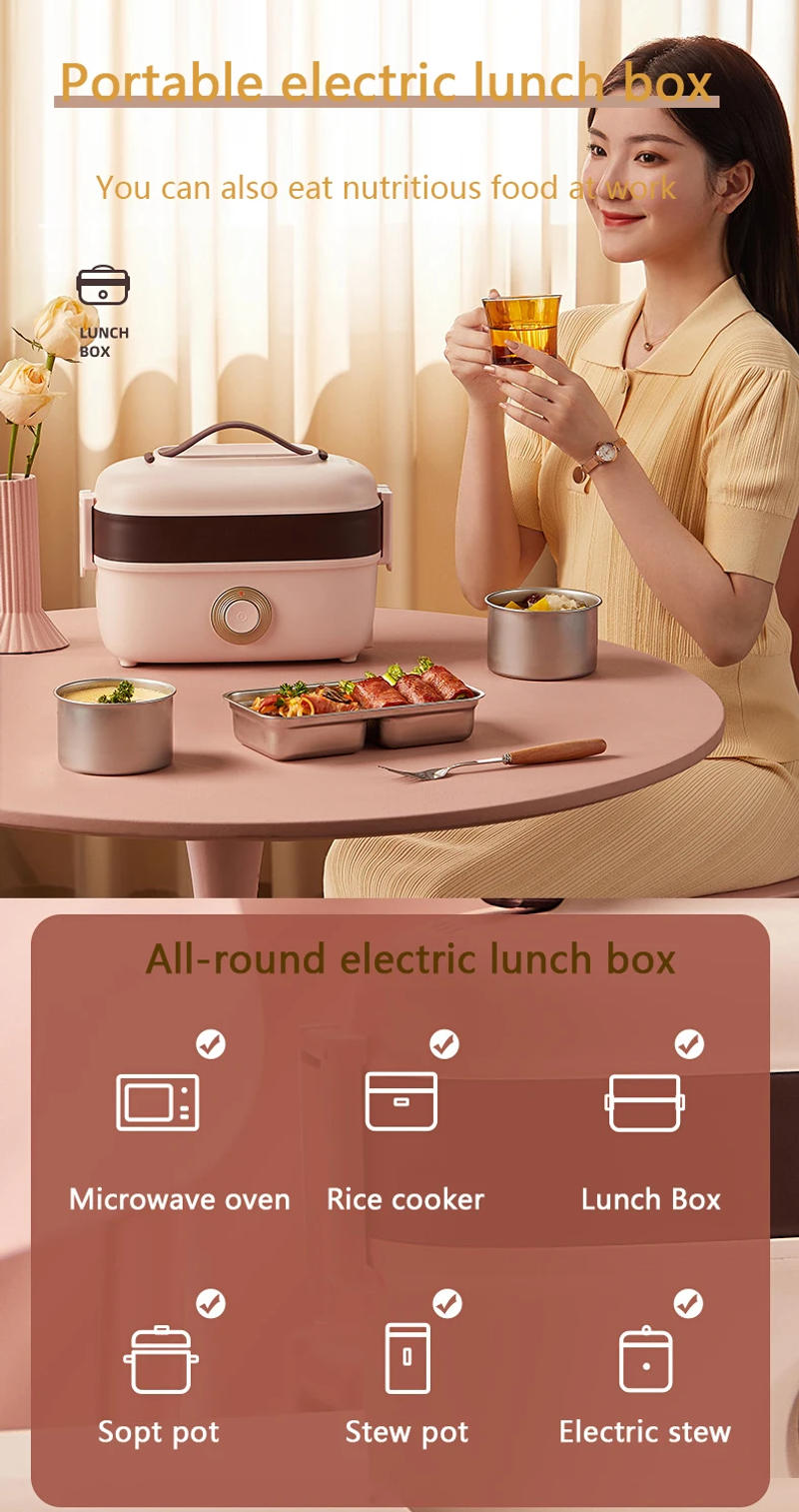 Description Picture 2 of itemFast Heating Food Steamer Egg Boiler Electric Rice cooker Insulation Portable Lunch Box 2 layer stainless steel Food Container