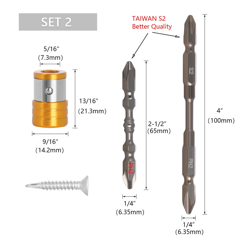 Description Picture 4 of item1 set 1/4" Hex Shank Fits Magnetic PH2 S2 K5  Long Reach Electric ARC Screwdriver Bits Exactness Single Phillips Cross Head Tool