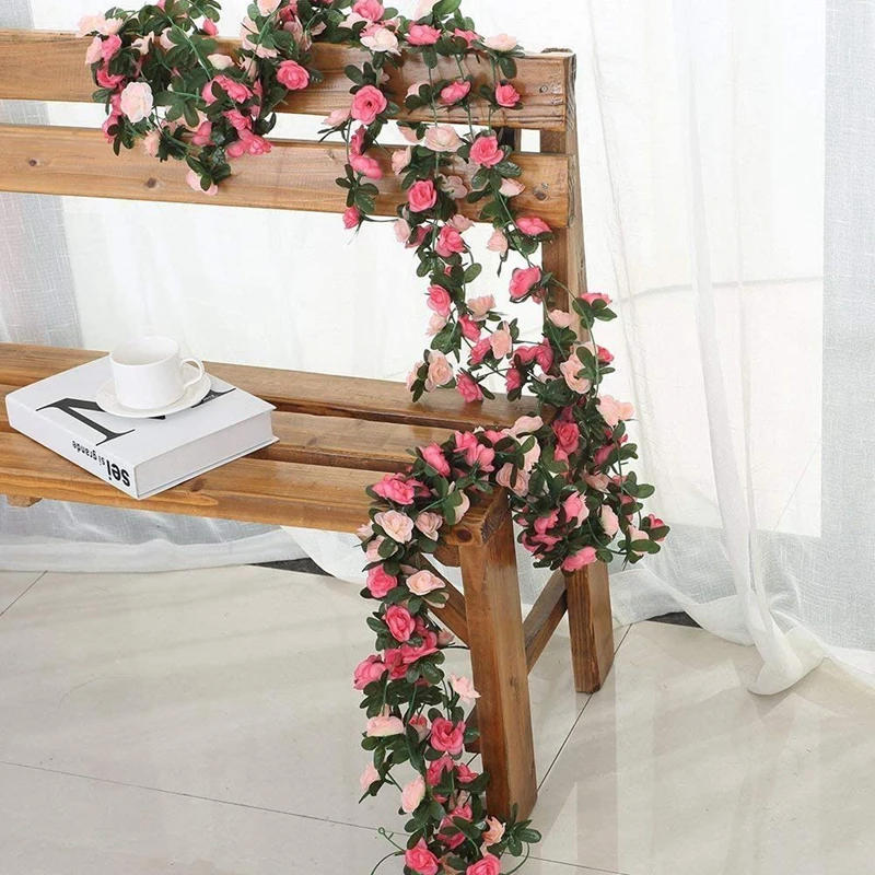 Description Picture 6 of item2.2 Meters Rose Artificial Flowers Christmas Garland for Wedding Home Room Decoration Spring Autumn Garden DIY Fake Plant Vine