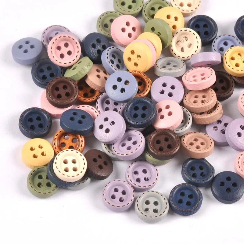 Description Picture 3 of itemMulticolor Wood Decoration Buttons For DIY Sewing Clothing Accessories Scrapbook Crafts Supplies Home Decor 10mm 100pcs m2599