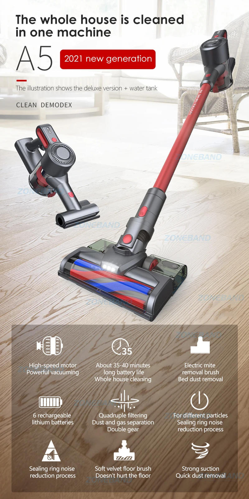 Description Picture 2 of itemCordless Upright Vacuum Cleaner Wet Dry 13500Pa Suction Powerfu Electric Mop Smart Home Appliance Dust Collector Floor Aspirator