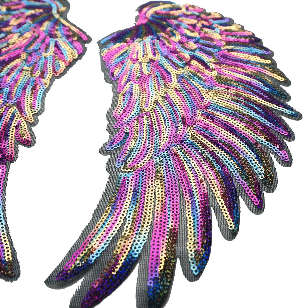 Description Picture 4 of itemNew Colorful Rainbow Feather Wing Sequin Embroidered Patches Sew Iron on  Badges for Clothes Diy Appliques Craft Decor Stickers