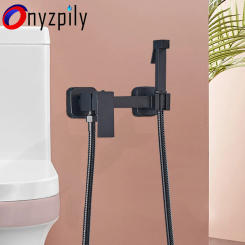 Onyzpily Matte Black Bidet Faucet Brass Shower Tap Washer Mixer Cold Hot Water Mixer Crane Square Shower Toilet Sprayer Head
