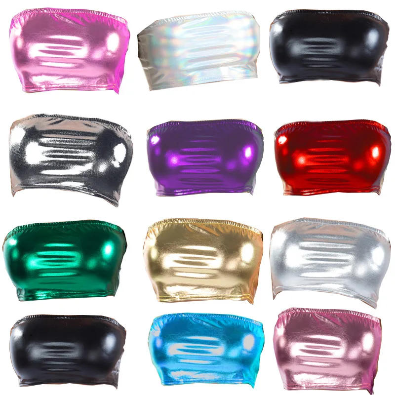 Description Picture 2 of itemWomen Sexy PU Leather Tube Tops Lady Off Shoulder Strapless Crop Top Blouse Shirt