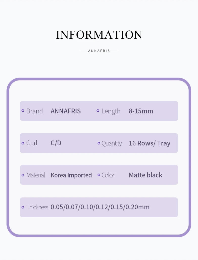 Description Picture 3 of itemANNAFRIS 16rows/Tray Matte Black C D DD Curl Individual Eyelash Extension Premium Faux Mink Classic Lash Natural Soft False Lash