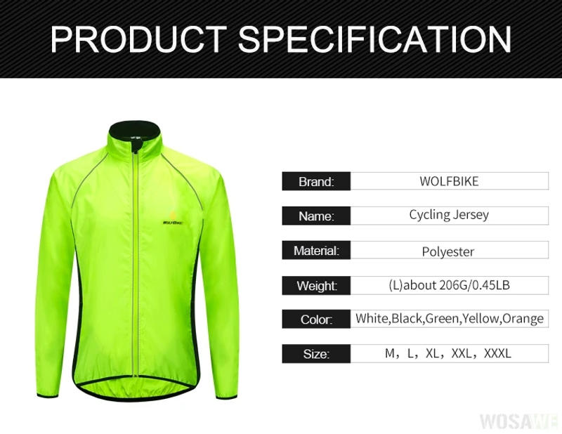 Description Picture 6 of itemWOSAWE Men Windproof Waterproof Reflective Cycling Jacket MTB Bicycle Long Sleeve Windbreaker Sleeveless Vest Bike Coat Jersey