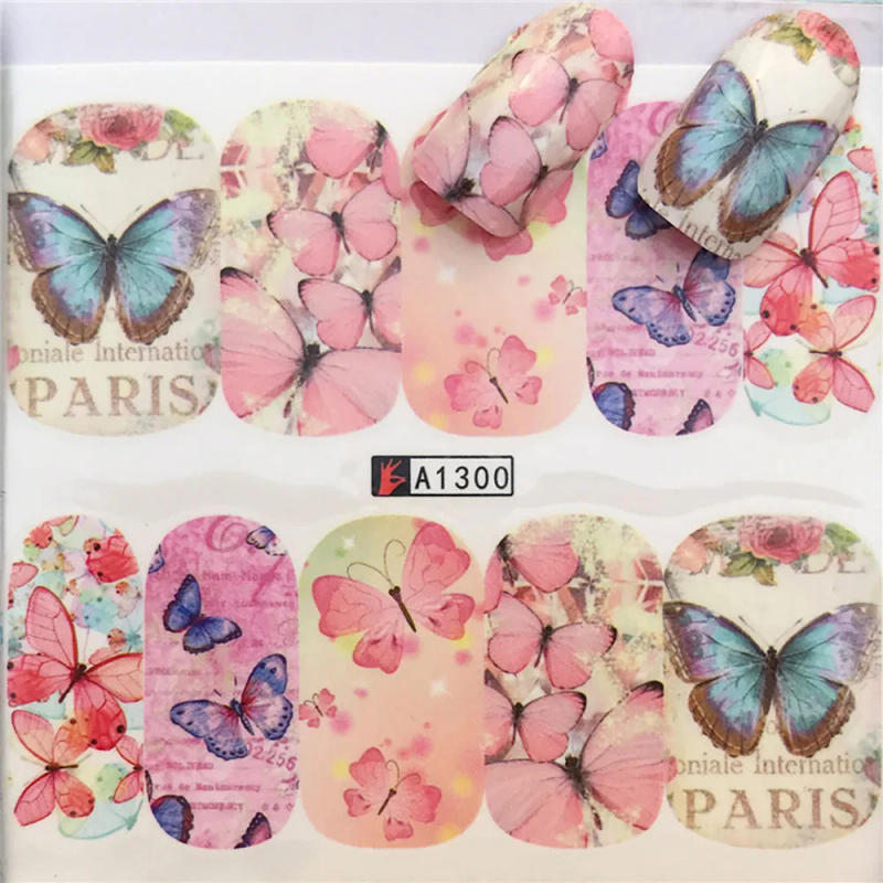 Description Picture 4 of itemNails Stickers Maple Leaf Seahorse Watermark Nail Sticker Pattern Transfer Nails Series Nail Decals Flowers Butterflies Color