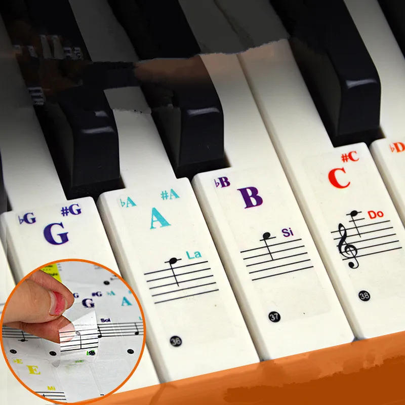 Description Picture 2 of itemColourful Transparent piano keyboards sticker Removable Piano Stickers 49/61/76/88 Key Stave Note Sticker Symbol for beginners