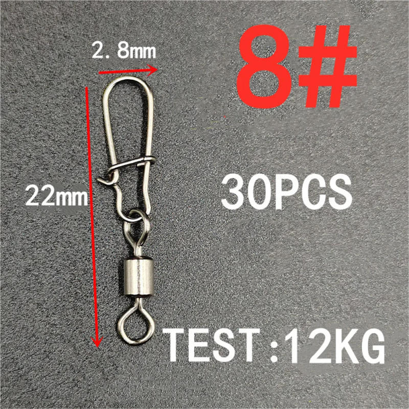 Description Picture 5 of item30pcs/lot Fishing Connector Swivels Interlock Pin Snap Rolling Swivel Stainless Steel Snap Fishhook Lure Fishing Accessories