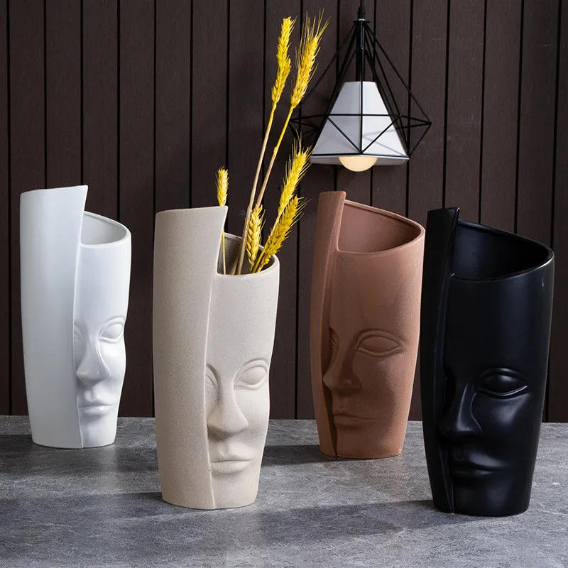 Description Picture 2 of itemCeramic Candlestick Art Vase Sculpture Crafts Human Face Flower Pot Handmade Garden Storage Flower Arrangement Home Decors