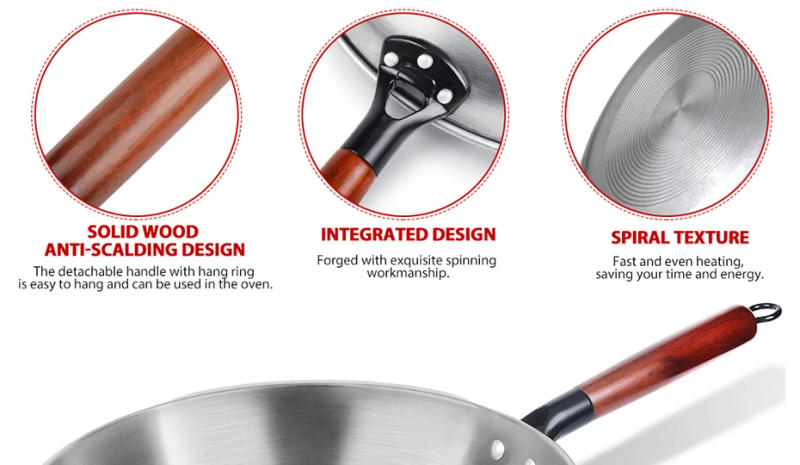 Description Picture 6 of itemCast Iron Wok Non-stick Wok Pan Chinese Iron Wok for Kitchen Less Oil Smoke Cast Iron Pan Induction Cooker Kitchen Cookware