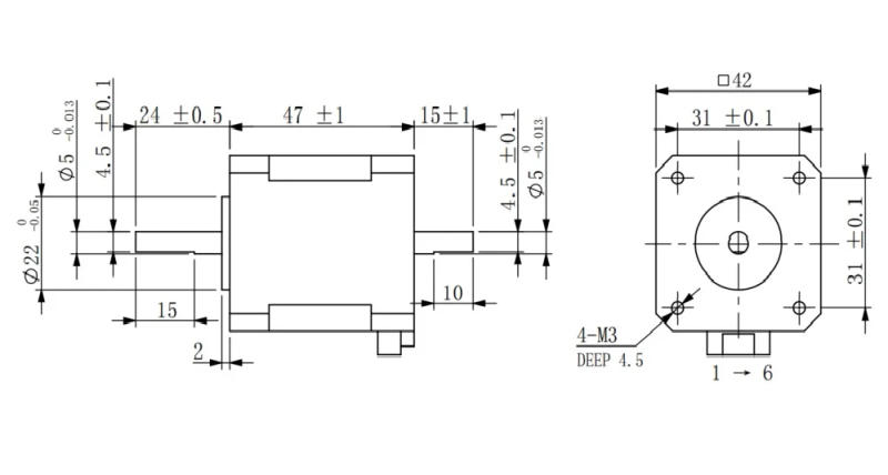 Description Picture 6 of itemNema17 Stepper Motor 48mm 2 Phase 52Ncm 1.8A Double Shaft Stepper Motor with DuPont 4-lead for 3D printer CNC XYZ