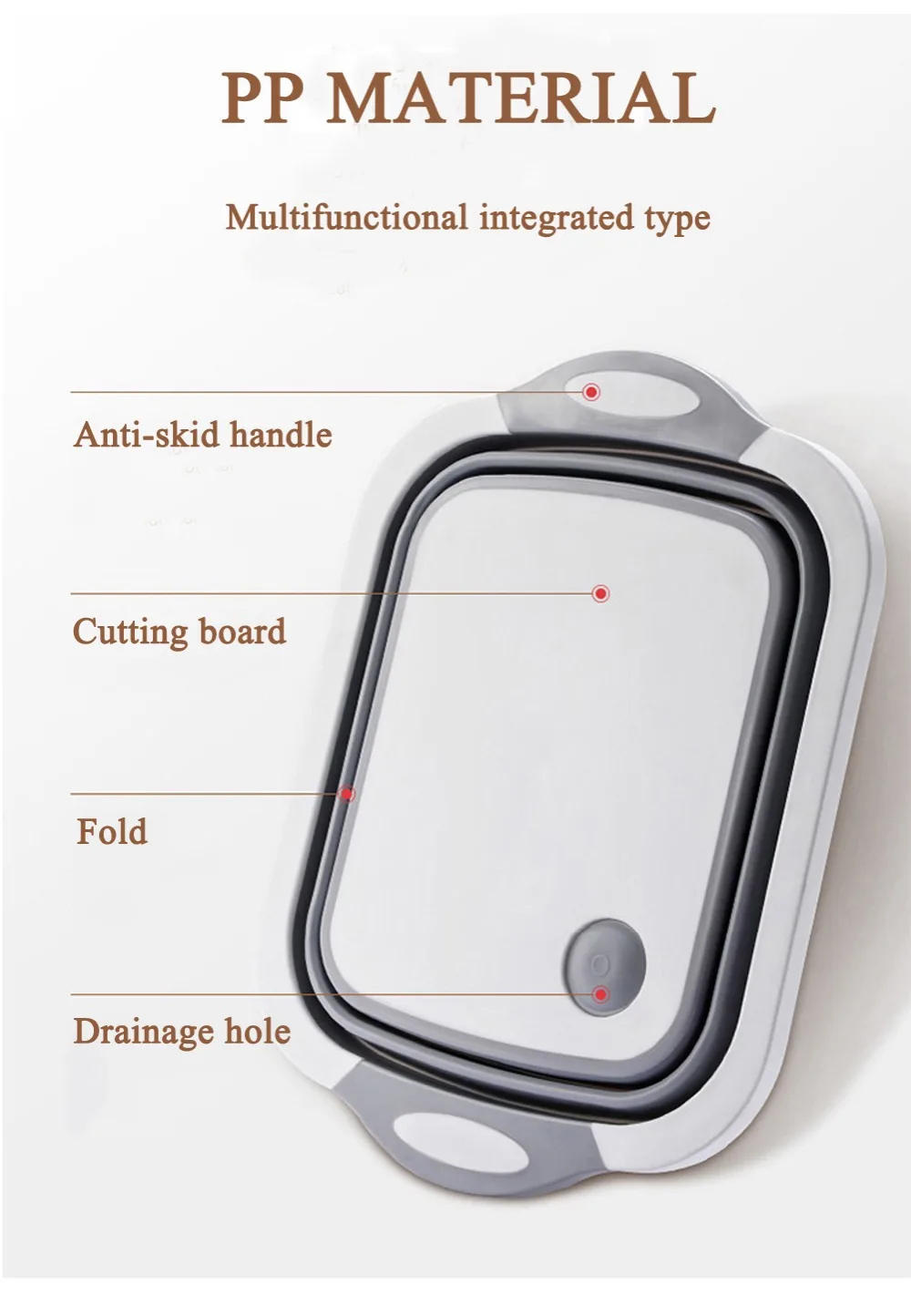 Description Picture 5 of itemNew Multi-function 3 In 1 Folding Cutting Board Foldable Drain Basket Chopping Blocks Washing Basket folding sink folding basin