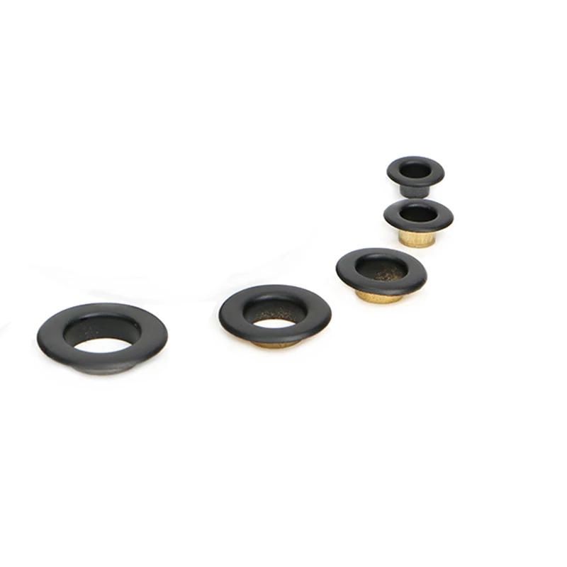 Description Picture 5 of item100sets Lacquer Matte Black Eyelets Flat Type Brass Eyelet for Leathercraft Shoes Bag Canvas Dress Clothes Accessories Grommet