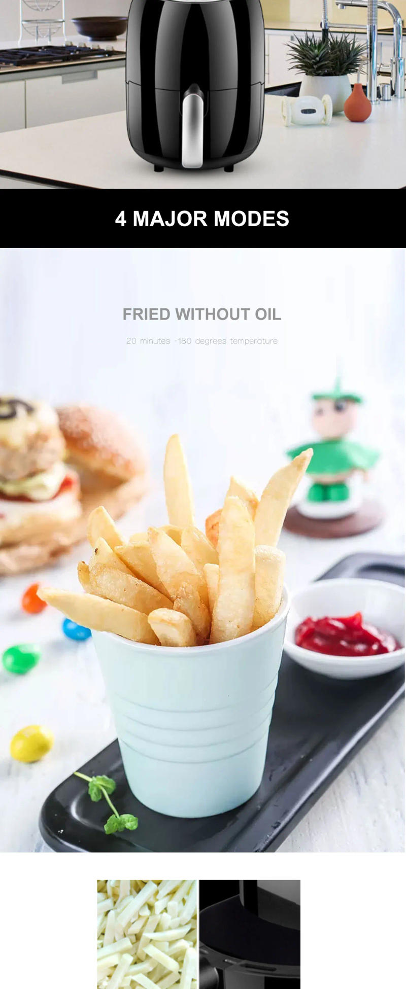 Description Picture 4 of itemElectric Fryer Oil Free Chicken Wing French Fries Frying Machine 220V Black Food Fries Machine For Home And Kitchen