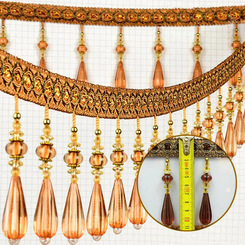 Description Picture 2 of item1 Meter Crystal Bead Tassel Fringe Trim Curtain Sewing Accessory Upholstery Chandelier Tablecloth Lace Ribbon Crystal Pendants