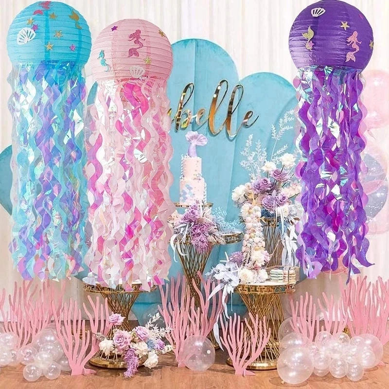 Description Picture 6 of itemLittle Mermaid Party Decoration Mermaid Disposable Tableware Happy 1st Birthday Party Decorations Kids Baby Shower Girl Supplies