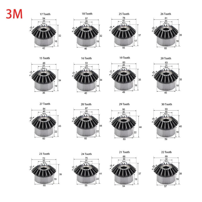 Description Picture 6 of item1Pcs Single 1/1.5/2/2.5/3/4/5 Module 1:1 Bevel Gear 15-30 Tooth Carbon Steel Mechanical Power Transmission Gear