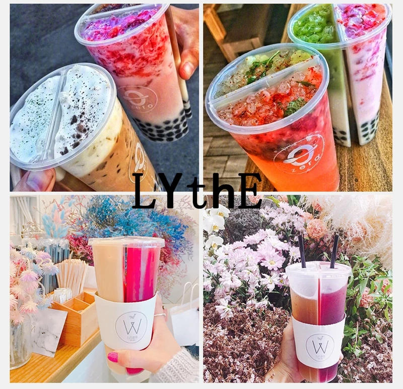 Description Picture 3 of item10Pcs 700ml Disposable Plastic Cups with Lids Double Grid Thicken Cup Couple Sharing Drinking Cup for Bubble Tea Boba Smoothie