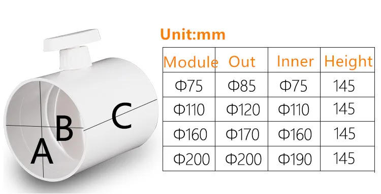 Description Picture 2 of itemHVAC manual plastic air damper valve 75 -200mm volume flow rate damper air duct valve for 3-8 inch ventilation pipe wholesale