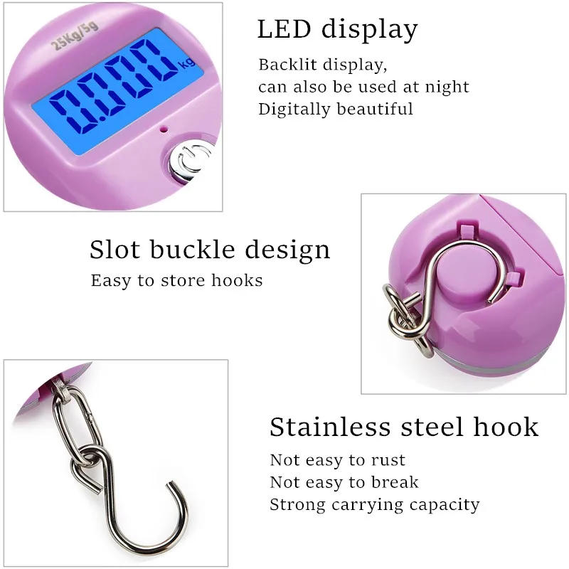 Description Picture 2 of itemMini Digital Scale 25Kg 5g Electronic Fishing Weight Pocket Luggage Scales Hanging Hook Mini Keychain LCD Weighing Balance