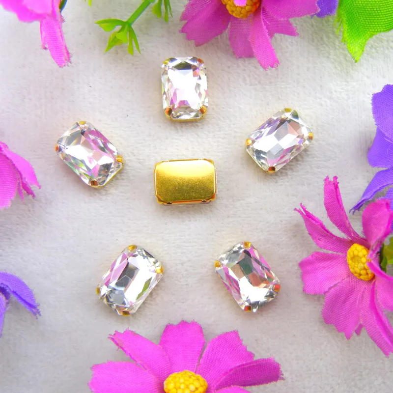 Description Picture 6 of itemGlass Crystal Gold claw settings 7 Sizes Various colors Rectangle shape Sew on Crystals rhinestone beads garment handicraft diy